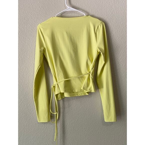 Carbon38 Long Sleeve Tie Top in Melt Medium Green Yellow Neon Ballet Wrap Shirt - Picture 5 of 10